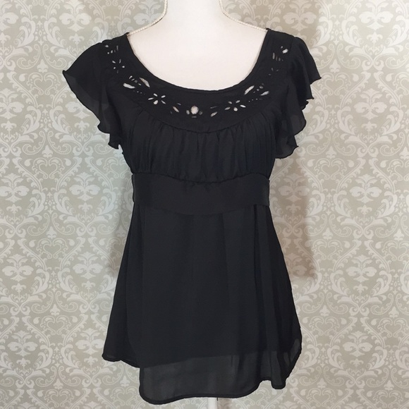Bizz Tops - Bizz Size L Black Sheer Blouse